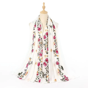 Wholesale Hot Ladies Embroidery Flower <b>Scarf</b> Fashion visose <b>Floral</b> Boho <b>Scarves</b> Soft Women - Product Image 2