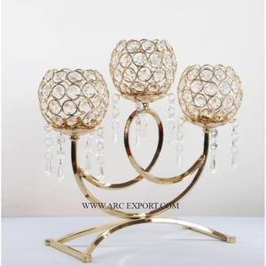 Bougeoirs de luxe pour table de mariage Ensemble de 3 tailles différentes Décoration de table en métal et en verre Porte-bougies votifs pour café et maison - Product Image 2