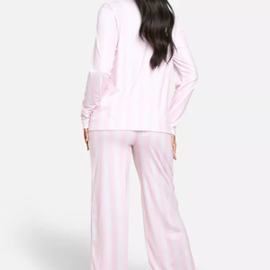 Vêtement de nuit pour femmes respirant et léger, grande taille, rayé rose clair, taille élastique, confortable, vêtements de nuit OEM, séchage rapide - Product Image 3