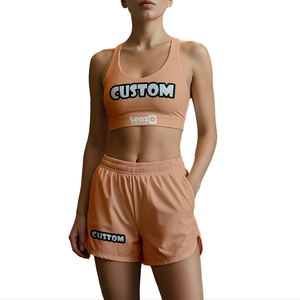 Conjunto Deportivo Sólido para Mujer de Poliéster y Elastano, Fábrica OEM ODM. Camiseta Deportiva de Secado Rápido y Transpirable con Logotipo Personalizado e Impresión, Pantalones Cortos - Product Image 1