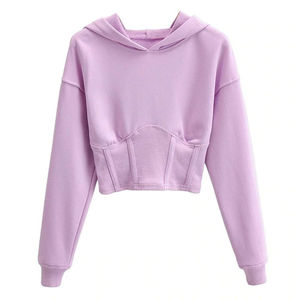Nueva Sudadera con Capucha Corta Estampada para Mujer, Color Sólido, 100% Algodón, Felpa, para Gimnasio, Entrenamiento, Sudadera con Logotipo Frontal, Cuello con Capucha para Invierno - Product Image 1