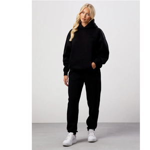 ชุดเสื้อมีฮู้ดและกางเกงวอร์มทรงโอเวอร์ไซส์เปล่ากำหนดได้เอง-สั่งซื้อจำนวนมากดีไซน์ไหล่ตก - Product Image 4