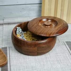 Casserole à fondue avec couvercle en bois, design moderne et luxueux, écologique, pour tous les types de cuisinières - Contenant de rangement pour roti/chapati - Product Image 1