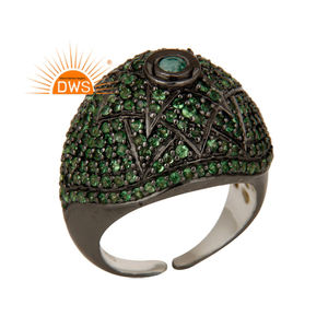 Venta caliente plata esterlina Esmeralda natural y tsavorita piedra preciosa anillo ajustable diseño personalizado fabricante - Product Image 1