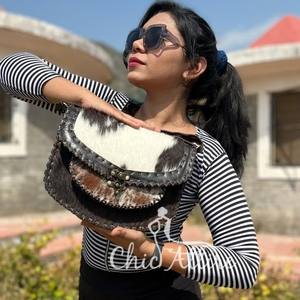 Real Cowhide Leather Handbag Crossbody Sling Bag Stylish Hot Selling Hair on Hide Fur Shoulder Sling Bag for Women's Multi Use - Product Image 1