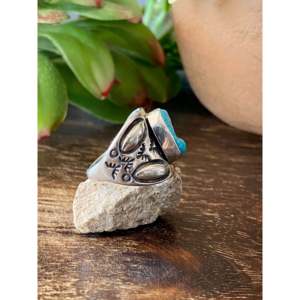 Navajo Handcrafted Kingman <b>Turquoise</b> <b>Ring</b> Sterling Silver & 18K Rose <b>Gold</b> Plated Brass Bezel Set Size 6 - Product Image 3