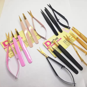 Puntas chapadas en oro con revestimiento de color, pinzas para extensión de pestañas, depilación encarnada con logotipo personalizado de acero inoxidable - Product Image 1