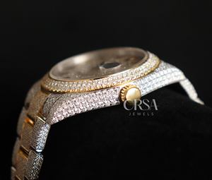 Venta al por mayor Moissanite reloj amarillo de dos tonos para raperos VVS Clarity Moissanite Diamond Tester Reloj verificado Reloj de movimiento suizo - Product Image 5