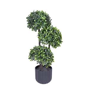 Plante artificielle en buis triple boule avec pot décoratif, vente en gros, plante artificielle d'intérieur - Product Image 1