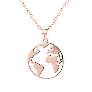 Collana con Pendente a Forma di Mondo in Platino Placcato Rodio, con Diamanti Taglio Principessa e Zirconi - Ideale per Fidanzamento e Regalo - Product Image 1
