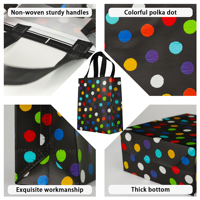 Bolsa de Mano de Material Plástico con Estampado de Puntos de Colores, Impresa con Serigrafía, Reutilizable, Plegable, Resistente, con Asas Resistentes y Base Gruesa