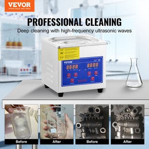 เครื่องทำความสะอาดอัลตราโซนิก VEVOR รุ่นมืออาชีพ ขนาด 1.3 ลิตร พร้อมตัวตั้งเวลาแบบดิจิตอล ตัวทำความร้อน และตัวเครื่องทำจากสแตนเลส เหมาะสำหรับทำความสะอาดเครื่องประดับและงานอุตสาหกรรม - Product Image 2