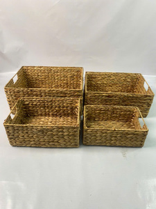 Set of 4 Vintage Eco-Friendly Rectangular Water Hyacinth <b>Storage</b> <b>Baskets</b> - Product Image 2