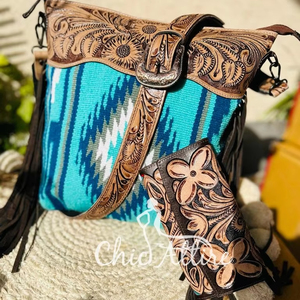 กระเป๋าถือหนังแบบมีพู่ห้อยสไตล์ตะวันตกแบบดั้งเดิมสไตล์แอซเท็ก - Product Image 1