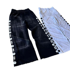 <b>Clothing</b> Manufacture Custom Oversized Cotton Wide Leg Baagy Vintage Acid Wash <b>Sun</b> Faded Distressed Rhinestone Sweatpants - Product Image 1