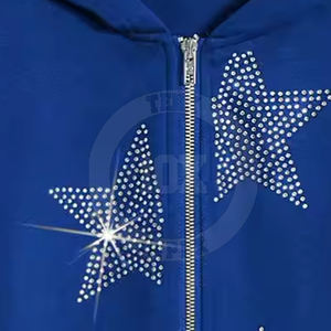 La mejor llegada Sólido Color Liso Hombres Rhinestone Sudadera con capucha Precio al por mayor Bajo MOQ Hombres Algodón Mezclado Sudaderas con capucha - Product Image 4