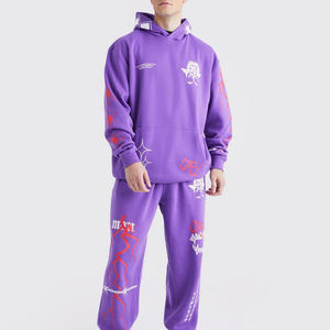 Pantalon ample à capuche d'usine Logo personnalisé 100% coton imprimé bouffant survêtement survêtement ensemble de survêtement à capuche en éponge française - Product Image 1