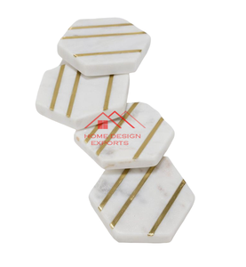 Vente chaude ensemble de 4 pièces sous-verres en marbre conception de bande dorée vente chaude accessoires de décoration de table - Product Image 1