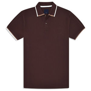 Polo de LICRA 100% algodón con patrón sólido ecológico informal para hombre, camiseta con textura marrón, Media manga con botones - Product Image 1