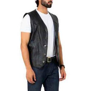 High Quality Men's Motorcycle Leather <b>Vest</b> OEM Formal <b>Black</b> Woolen Fabric Breathable Top for Adults Winter Use in Gym Motorbike - Product Image 5
