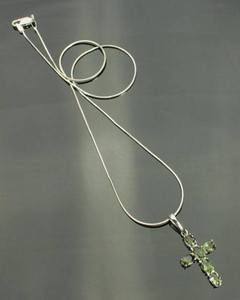 Vintage Gold Plated <b>Sterling</b> <b>Silver</b> Moldavite <b>Cross</b> Necklace with Authentic Green Tektite Oval <b>Pendant</b> Chain and Certificate - Product Image 4