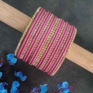 Brazaletes indios Cubic Zirconia Rhinestone Plain Metal Bangle Bracelet Joyería nupcial para mujeres, Fucsia Rose Pink - Product Image 2