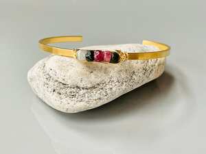 Designer Gold Plated Solid 925 Sterling Silver Girls Cuff Bangle <b>Tourmaline</b> Natural Gemstone Cuff <b>Bracelet</b> Wedding Gift Jewelry - Product Image 2