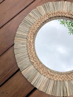 Miroir mural rond vintage décoratif en osier naturel, artisanat en bambou tissé à la main, miroir suspendu pour salon, produit économique