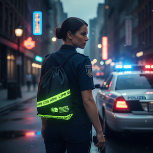 Sac à cordon élégant en coton couleur radium avec logo personnalisé Sac à dos réutilisable écologique pour la promotion des voyages sportifs de la police - Product Image 3