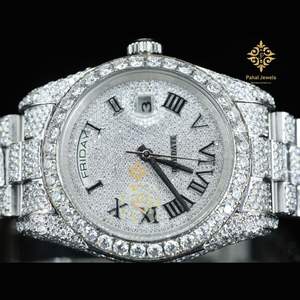 Montre mécanique de luxe pour homme en moissanite, diamant de laboratoire de haute qualité, noir VVS, sertie de zircon cubique, style hip-hop, personnalisable - Product Image 1