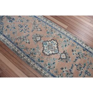 Alfombra Turca de 3.3x9.1 pies, Alfombra Vintage Azul con Diseño Geométrico - Product Image 2