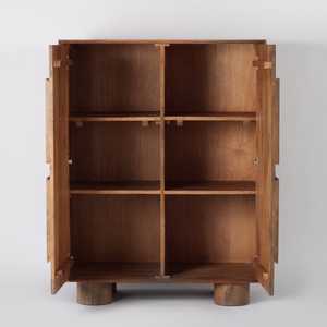 Geometric Mango Wood Accent Cabinet: Modern design with circular door detail, living room storage. - Product Image 5