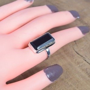 Anillo de estilo bohemio con piedra preciosa de ónix negro natural, Plata de Ley 925 sólida, joyería hecha a mano, chapado en rodio, características de sello 925 - Product Image 2