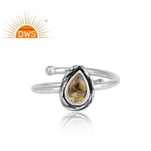 Diseño hecho a mano de plata esterlina oxidada Natural Citrino Piedra preciosa Anillo ajustable Fabricante de joyería personalizada - Product Image 3