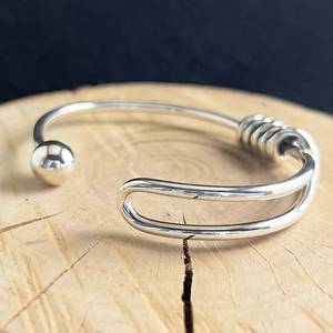 925 Sterling Silver Anti-Stress Cuff <b>Bracelet</b> Solid Double <b>Ball</b> End Knitted Bangle Gift for Fashionable Fashion Cuff <b>Bracelets</b> - Product Image 2
