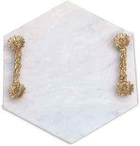 High Quality Metal and <b>Marble</b> Serving Tray in Gold Finished With <b>Marble</b> Designs and <b>Marble</b> in Wholesale - Product Image 1