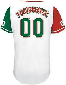 Nouveau maillot de baseball personnalisé pour hommes, femmes, jeunes et enfants, design boutonné avec des vêtements de sport à imprimé mexicain vert et rouge - Product Image 4