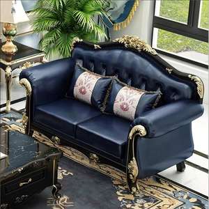 Juego de Sofás Chesterfield Clásico de Lujo, Estilo Moderno de Mediados de Siglo, Madera de Teca Sólida, Tapicería de Cuero PU, para Entrada, Sala de Estar, Hotel, Apartamento - Product Image 3