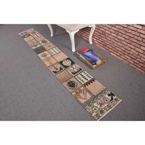 Alfombra Turca Vintage, Alfombra de 1.3x9.1 pies, Alfombra Marrón con Borde - Product Image 2