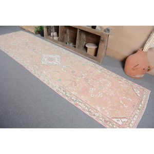 Alfombra turca Vintage escandinava grande 3,5X12,7 pies Material de lana de diseño de retazos hecho a mano con respaldo de látex para uso en pasillos - Product Image 2