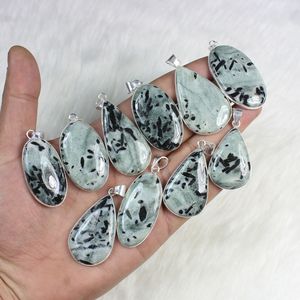 Colgante de piedras preciosas de jaspe Kiwi Unisex, bisel Chapado en plata de alta calidad, joyería de estilo bohemio para regalar - Product Image 3