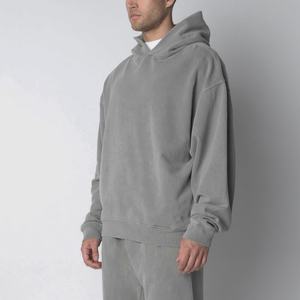 Sweat-shirt unisexe à capuche Boxy avec poches cachées latérales personnalisées sans ficelle sweat-shirt à capuche surdimensionné de luxe en éponge française poids lourd délavé à l'acide - Product Image 3