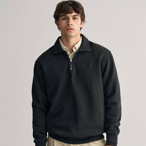 Men Quarter Zip Pullover <b>Black</b> Solid Color Casual Collar Sweatshirt <b>Long</b> <b>Sleeve</b> Lightweight Fleece <b>Top</b> Stylish Streetwear - Product Image 3