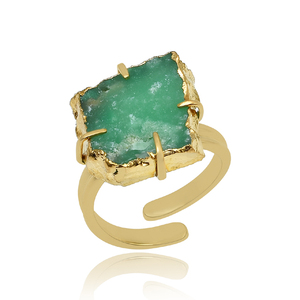 แหวนพลอยเม็ดหยาบแบบปรับได้สีเงินคริสโซเพรสชุบทอง925 - Product Image 1