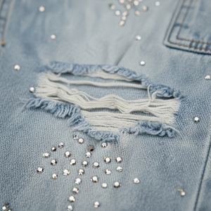 Jeans en denim pour femmes, poids lourd, personnalisés, peints avec des strass, devant plat, pantalon baggy ample, délavé, streetwear, taille haute, mode Y2K - Product Image 5