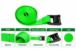 Sangle de fixation moto en polyester 25 mm (1 pouce) verte, 300 kg, sans crochet, certifiée CE, boucle à came, meilleur prix - Product Image 3