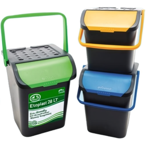 Ensemble de 3 poubelles empilables Ecoplast 28 LT, assorties, écologiques, anti-déversement, à roulettes, pour la gestion des déchets - Product Image 2