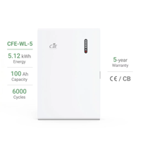 Batterie de stockage d'énergie domestique empilable CFE-WL-5 5 kWh avec plus de 6000 cycles, BMS intelligent, prise en charge du réseau hybride pour les systèmes solaires
