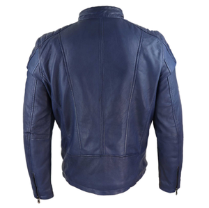 Veste de moto en cuir pour hommes avec protections et coupe-vent - Product Image 3