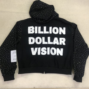 Fabricants de vêtements personnalisés pour hommes Sweat à capuche zippé avec broderie et fermeture éclair en éponge française et strass - Product Image 1